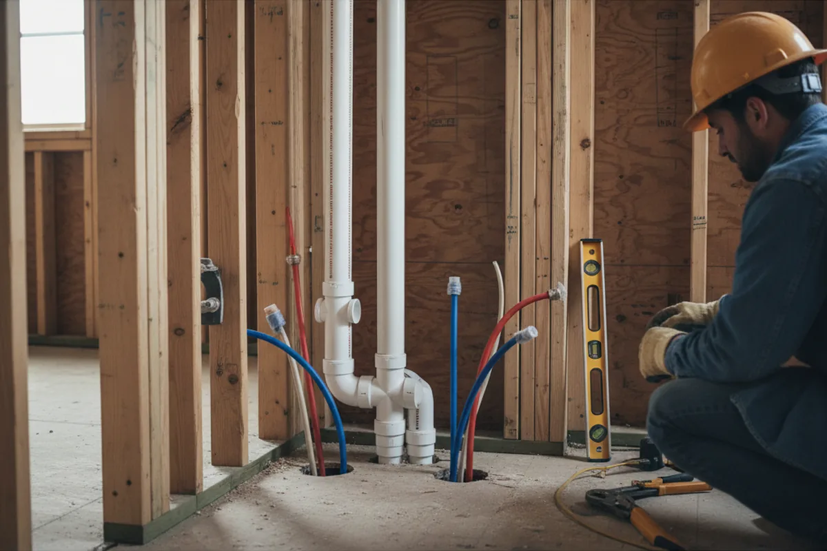 Drain and supply rough-in during Leak Detection in Troy